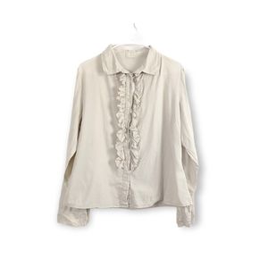CP SHADES Oatmeal Ruffle Button Down Top